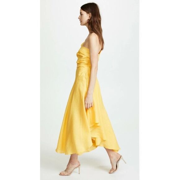 RACHEL COMEY Tipple One Shoulder Pleated Linen Asymmetrical Dress in Yellow Size - Picture 5 of 8